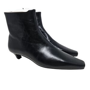 NEW MNG Mango 36 Black Leather Kitten Heel Boot Minimalist Square Toe Zipper